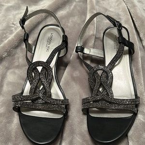 Dress sandals with faux rhinestones.   Size 9.   Worn once for a wedding.